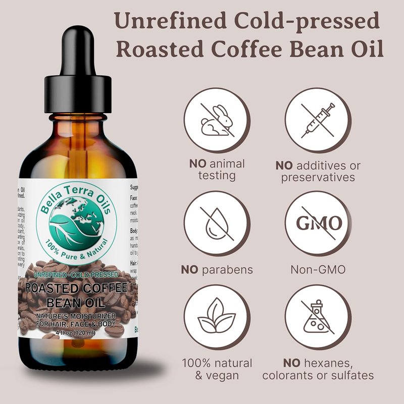 Roasted Coffee Bean Oil - Nourishing 8 oz Skin Oil with Vitamin E | Pure Coffee Essence