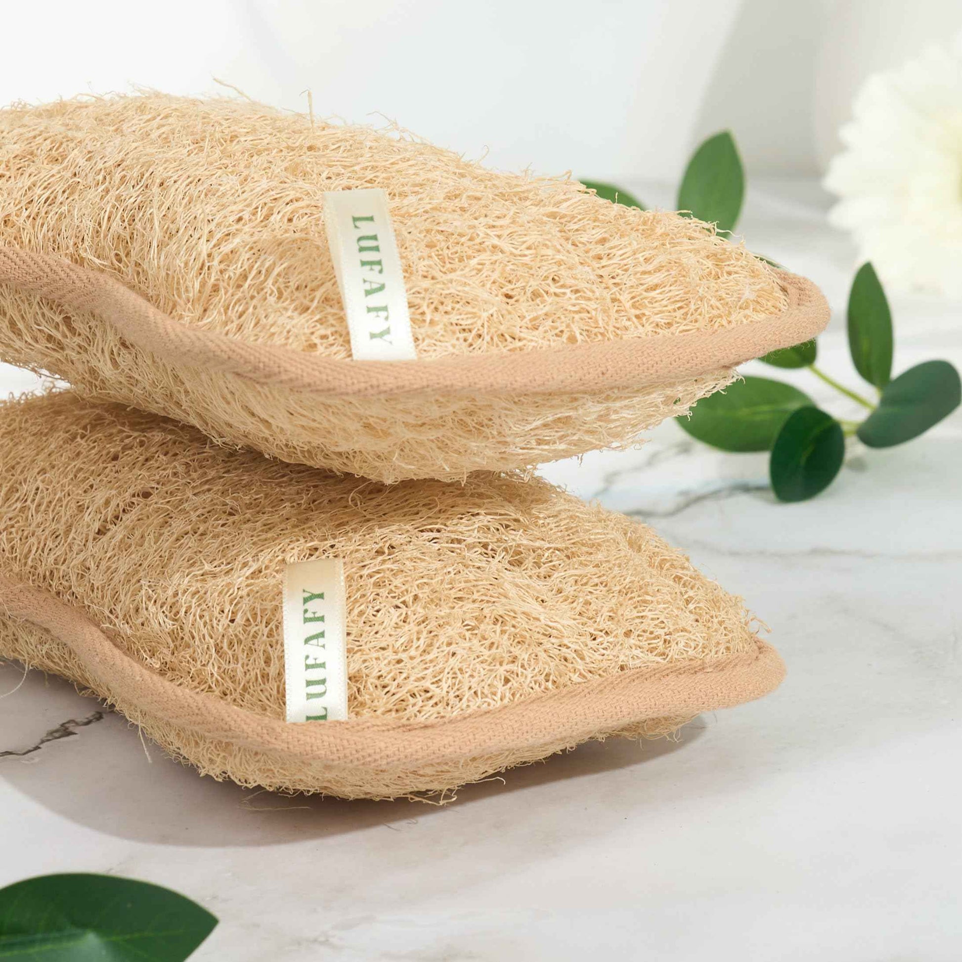 LUFAFY Large Premium Natural Dual Sided Loofah Sponge (3 - Pack), Exfoliating Body Scrubber, 100% Plant-Based Shower Luffa Sponge, Bath Loofah for Women and Men