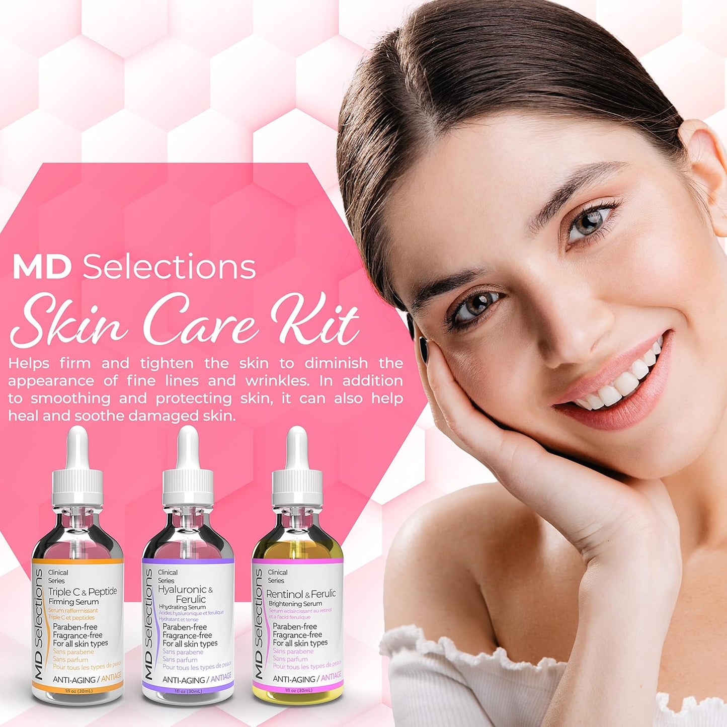 MD Selections Retinol Hyaluronic Triple C Peptide Serum Bundle - Skin Firming & Plumping, 3 Fl Oz