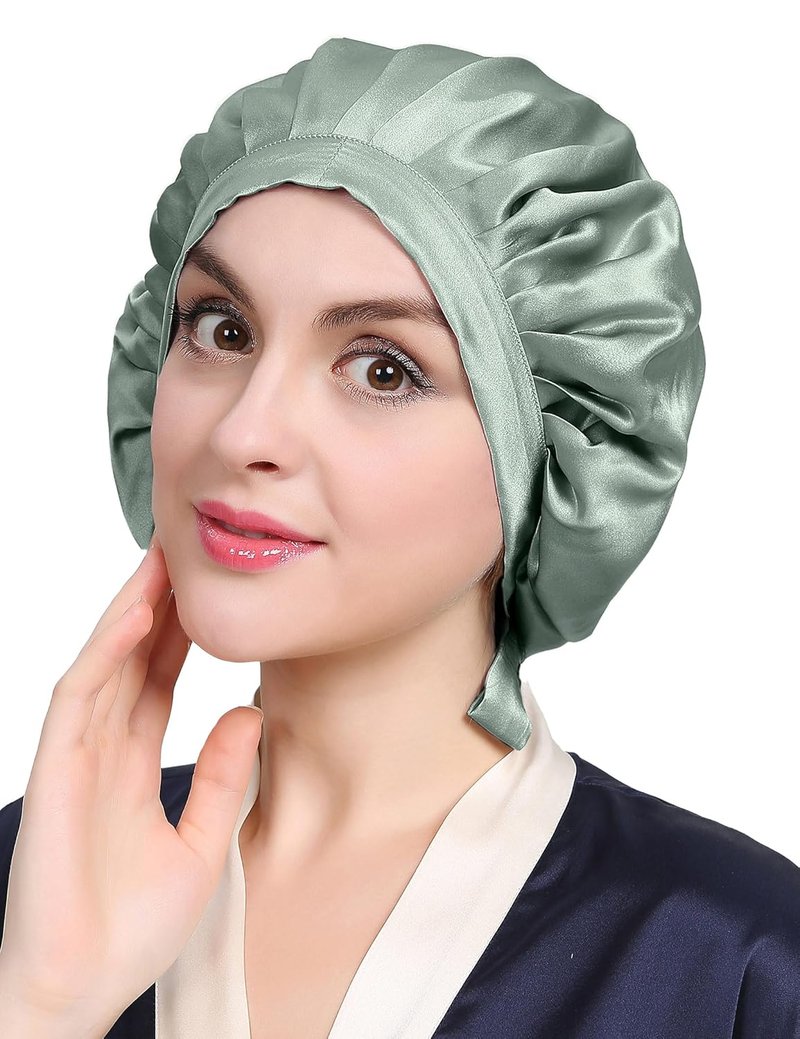 LilySilk 100% Mulberry Silk Bonnet - Adjustable Sleep Cap for Hair Protection | Avocado Green