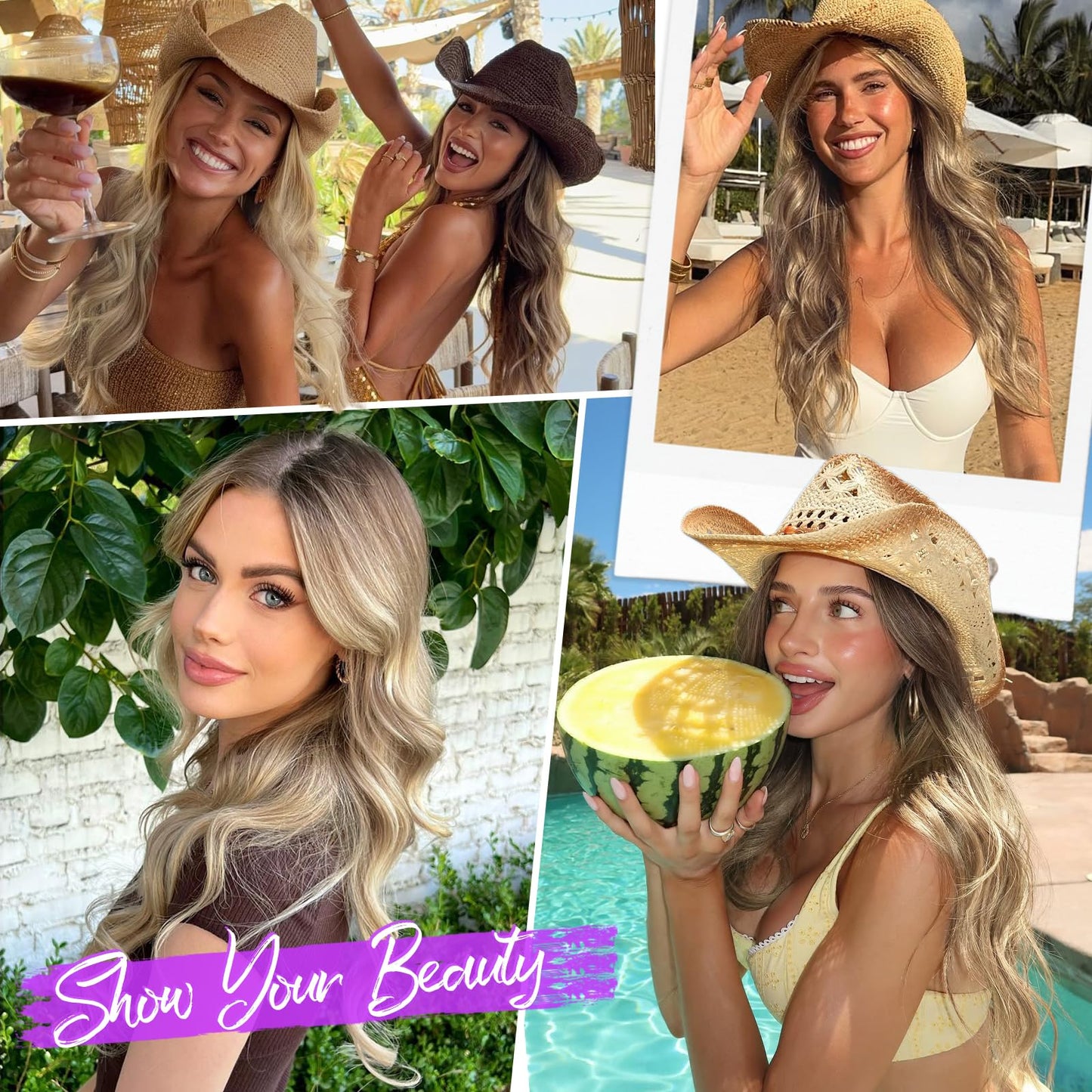 Eawwii Ombre Blonde Wig for Women Long Wavy 4x1 Lace Natural Hairline Glueless for Beginners Middle Part Synthetic for Daily Party Use 26Inch