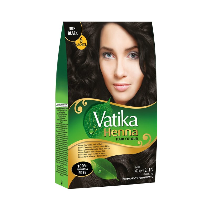 Vatika Naturals Permanent Hair Dye Rich Black – Ammonia-Free With Natural Henna, Grey Coverage, Nourishing Herbal Blend, Long-Lasting Hair Color for Soft, Shiny Results – 18 Sachets X 10g (Pack of 3)