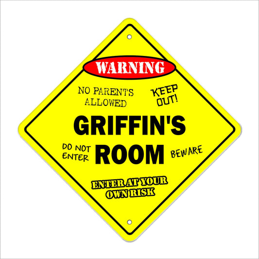Griffin's Room Sign Crossing Zone Xing | Indoor/Outdoor | 12" Tall Kids Bedroom Decor Door Children's Name Boy Girl
