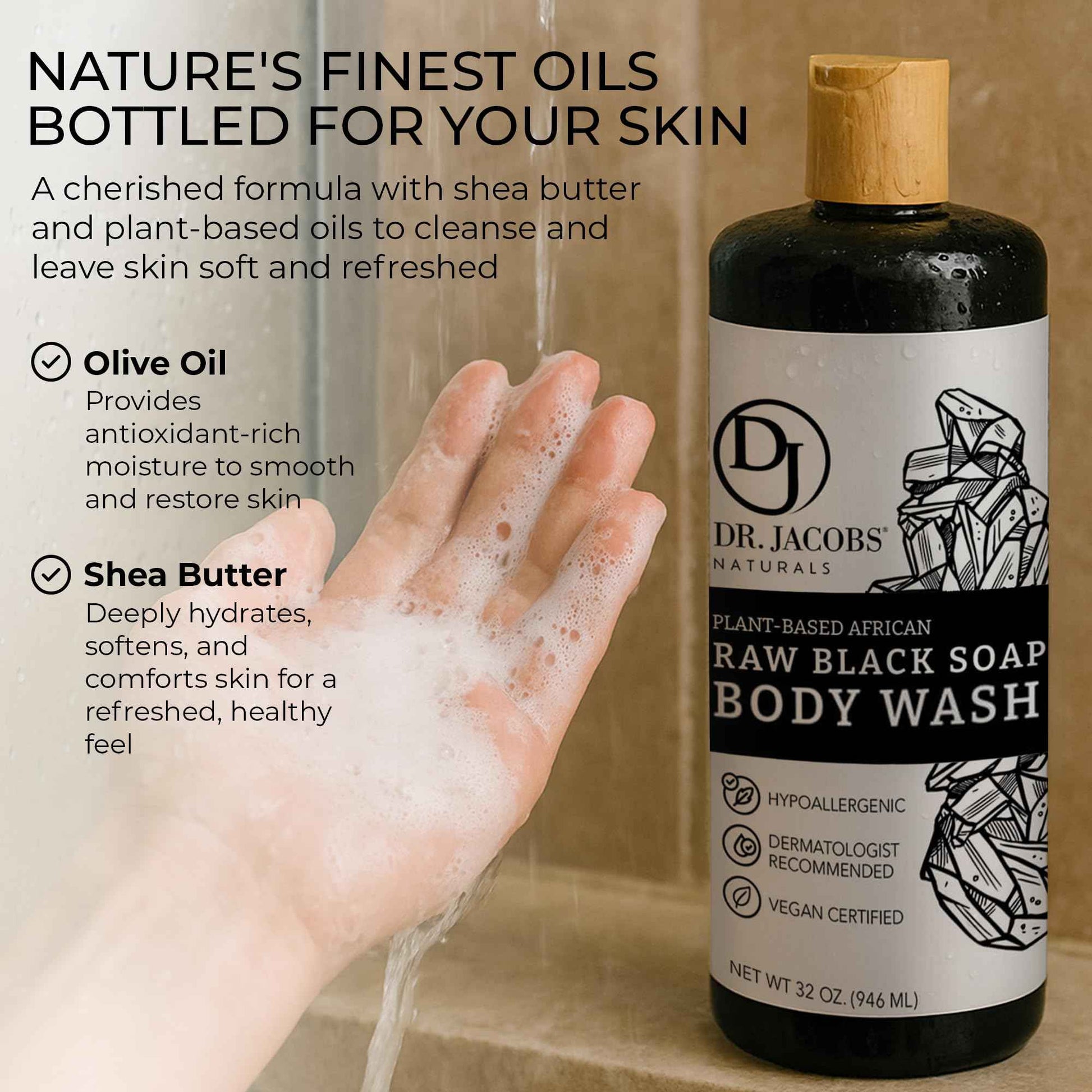 Dr Jacobs Naturals Authentic African Raw Black Soap, All-In-One Cleanser for Face Wash, Sensitive Skin Body Wash, Shampoo, Shaving Soap | Shea Butter Moisturizing and Nourishing Formula | 16oz 1pk