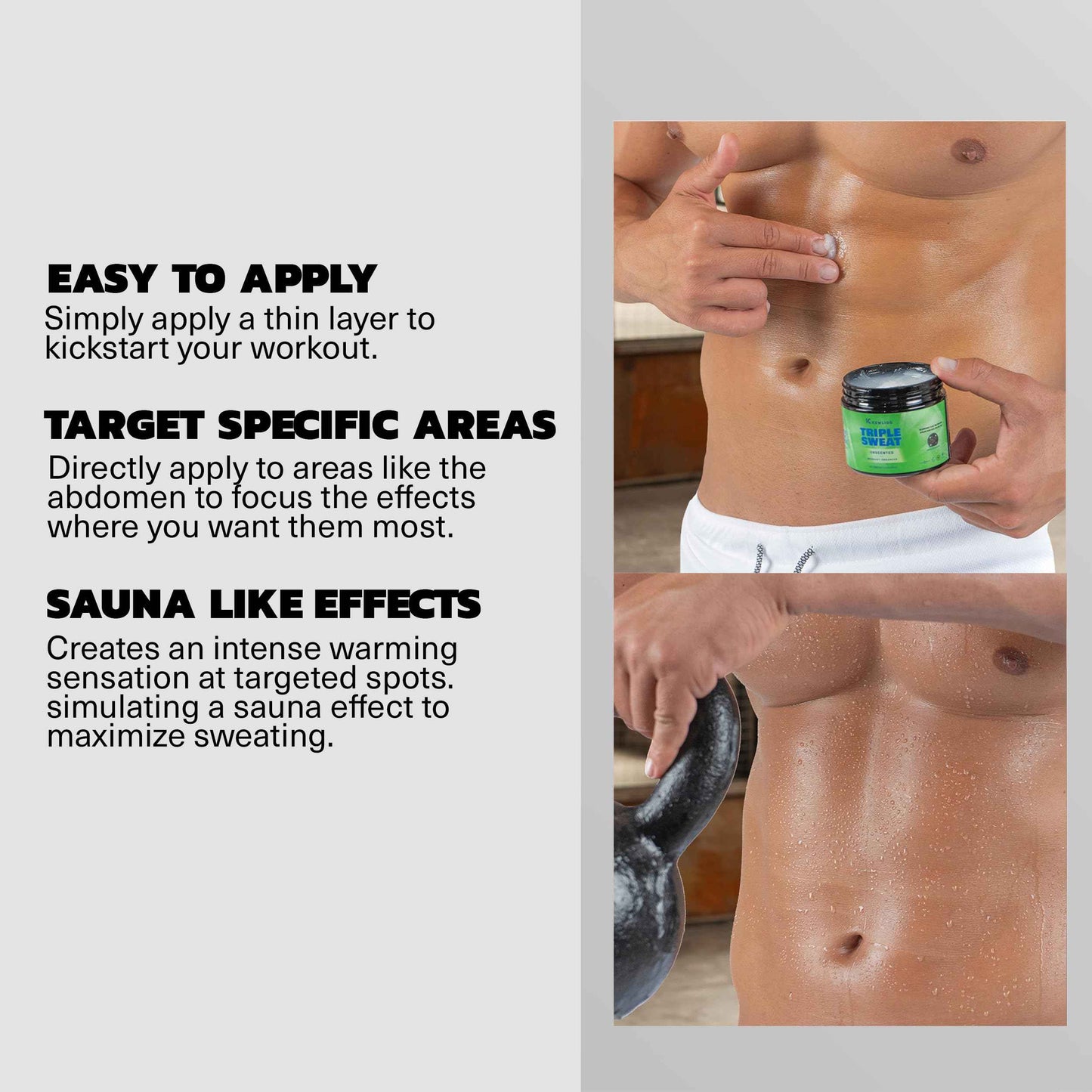 Kewlioo Triple Sweat Enhancing Cream for Workouts – Hot Sweat Cream for Arms, Belly, & Waist | Boosts Circulation & Maximizes Sweat | Pre-Workout Slimming Gel for Men & Women
