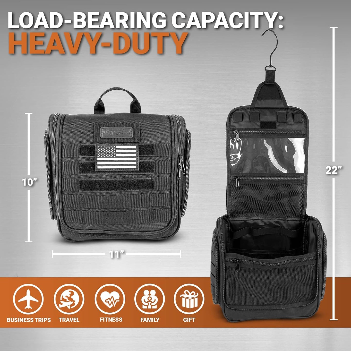 Tactical Toiletry Bag - Chef Sac Dopp Kit with 12 Compartments, MOLLE Webbing & Heavy-Duty Zippers | Travel Organizer for Men