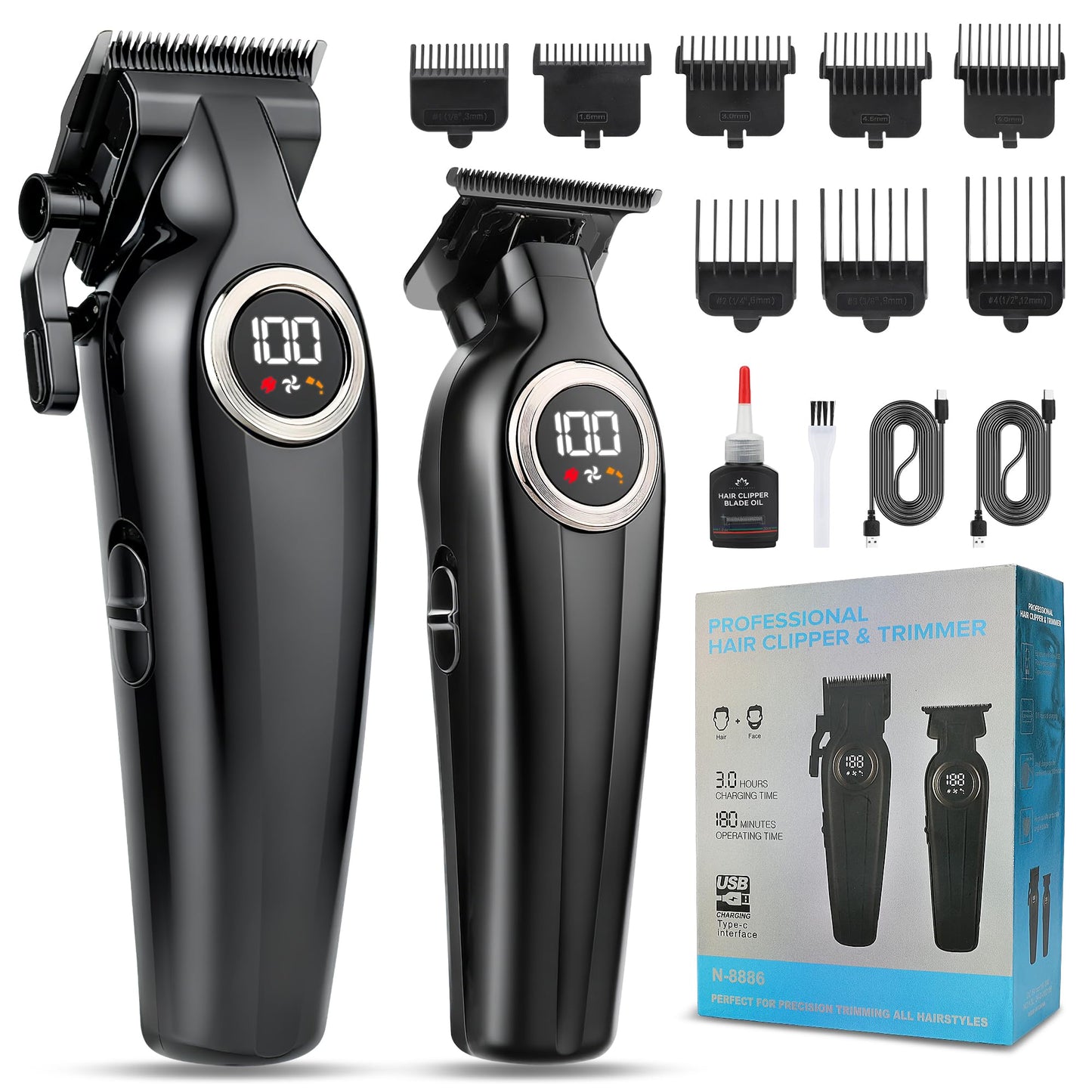 Karrte Professional Hair Clippers for Men，Barber Clippers and Trimmers Set，Electric Cordless Beards Trimmer with LED Display，Barber Kit and Grooming Set, Christmas Gift for Men