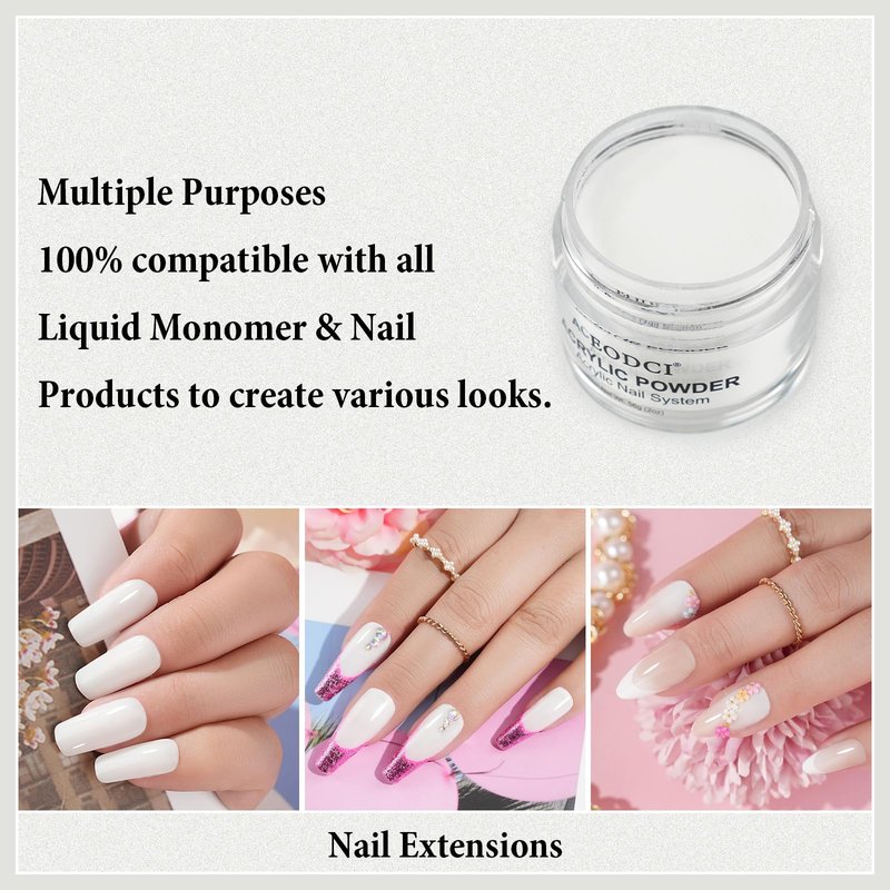 Eodci White Acrylic Powder, 56g/2oz Acrylic Powder Large Capacity Professional Acrylic Nail Powder for Nail Acrylic Extension, Nail Carving, Long-Lasting, No Nail Lamp Needed