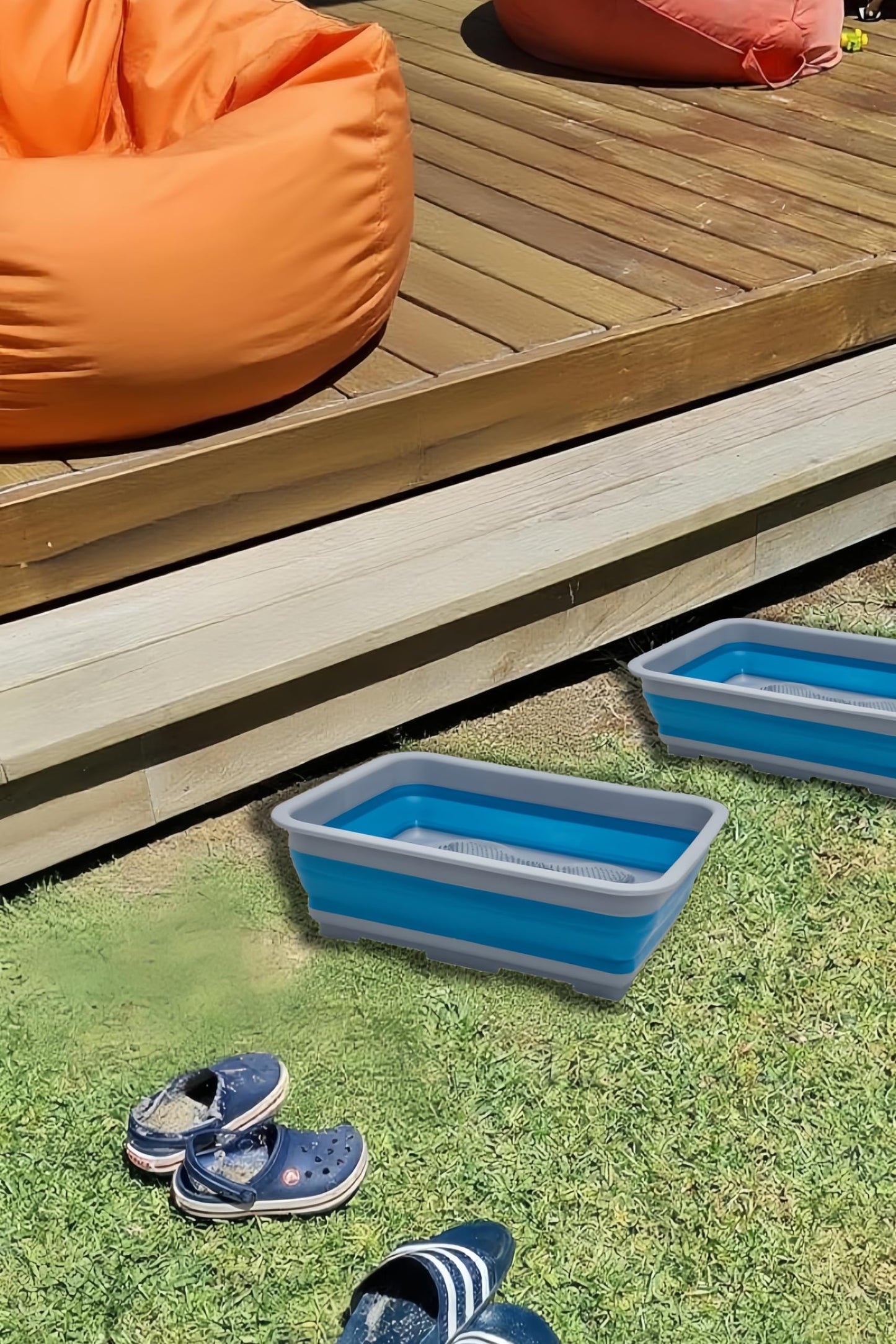 owfccla Collapsible Pool Foot Bath Tray, Portable Foot Wash Basin for Swimming Pool Ladder, Non-Slip Foot Rinse Tub for Beach & Hot Tub, Keeps Water Clean (with Gray Pad)