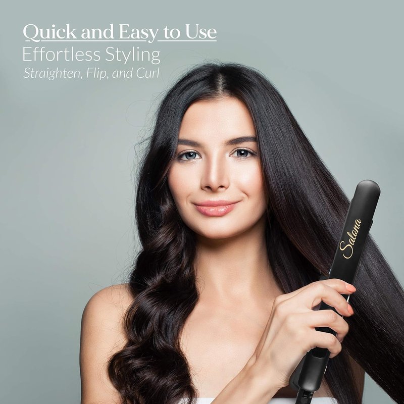 Titanium Coated Hair Straightening Iron - Professional Flat Iron & Curler with LCD Display | Black