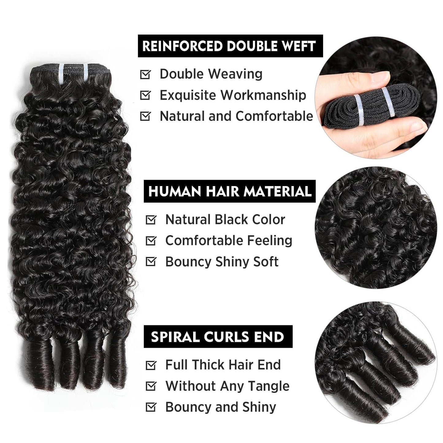 Burmese Curly Hair Bundles - 12-16 Inch Water Wave Extensions | Black 3C4A Spiral Ends