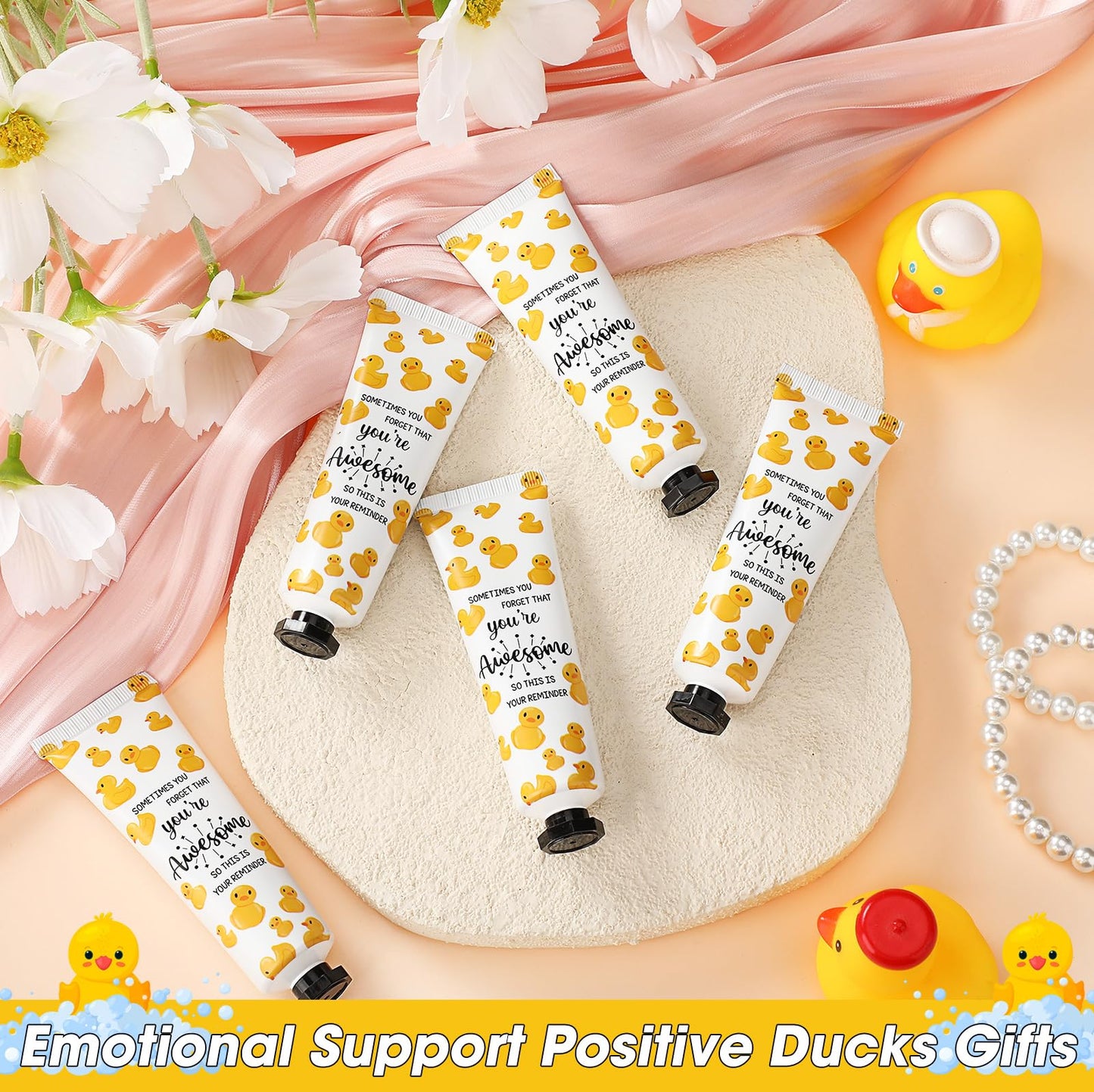 Dimsile 24 Pack Duck Party Favor Gifts Positive Hand Cream Bulk for Teacher Appreciation Coworker Team Employee Women Travel Size Mini Lotion Bulk Emotional Support Duck Goodie Bag Stuffer Gifts