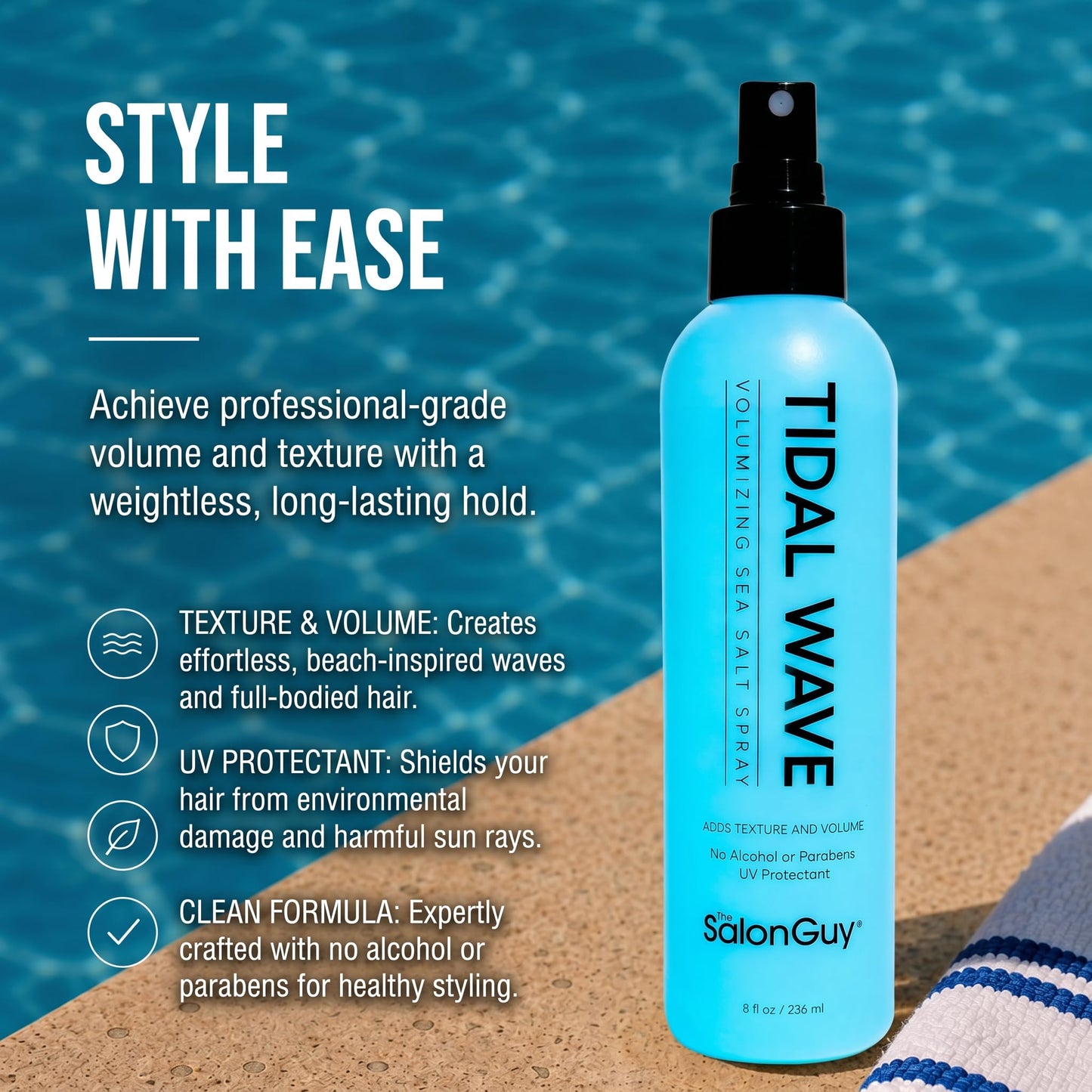 THESALONGUY Tidal Wave Sea Salt Spray for Hair – Volumizing & Texturizing Beach Wave Spray for Men & Women | Matte Finish, Light Hold, Alcohol-Free | All Hair Types | 8 oz
