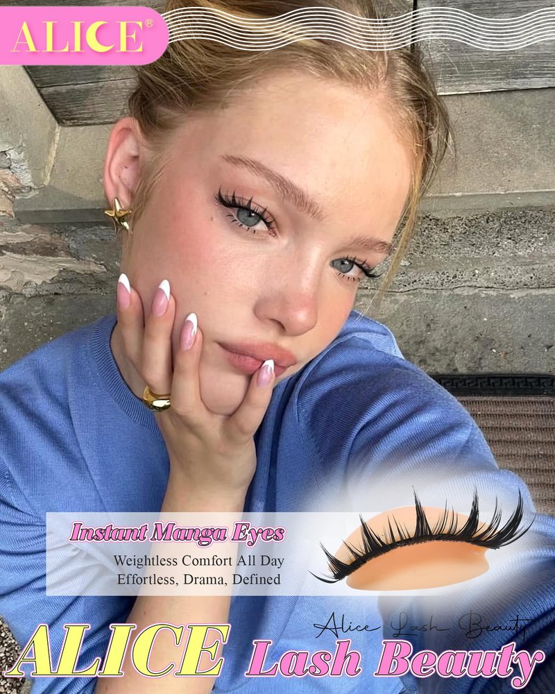 ALICE Manga Lash Clusters Kit Clear Band Natural Lash Extensions Kit 5-14mm Wispy Cluster Eyelash Extension Kit DIY Invisible Band Individual Cluster Lashes with Spiky Bottom Lashes Bond and Seal
