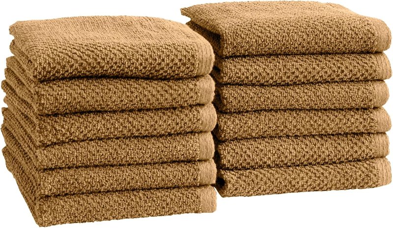 Great Bay Home | 100% Cotton Wash Cloths - Absorbent, Quick-Drying, Durable Face Towels | 13x13, Mocha, 12-Pack