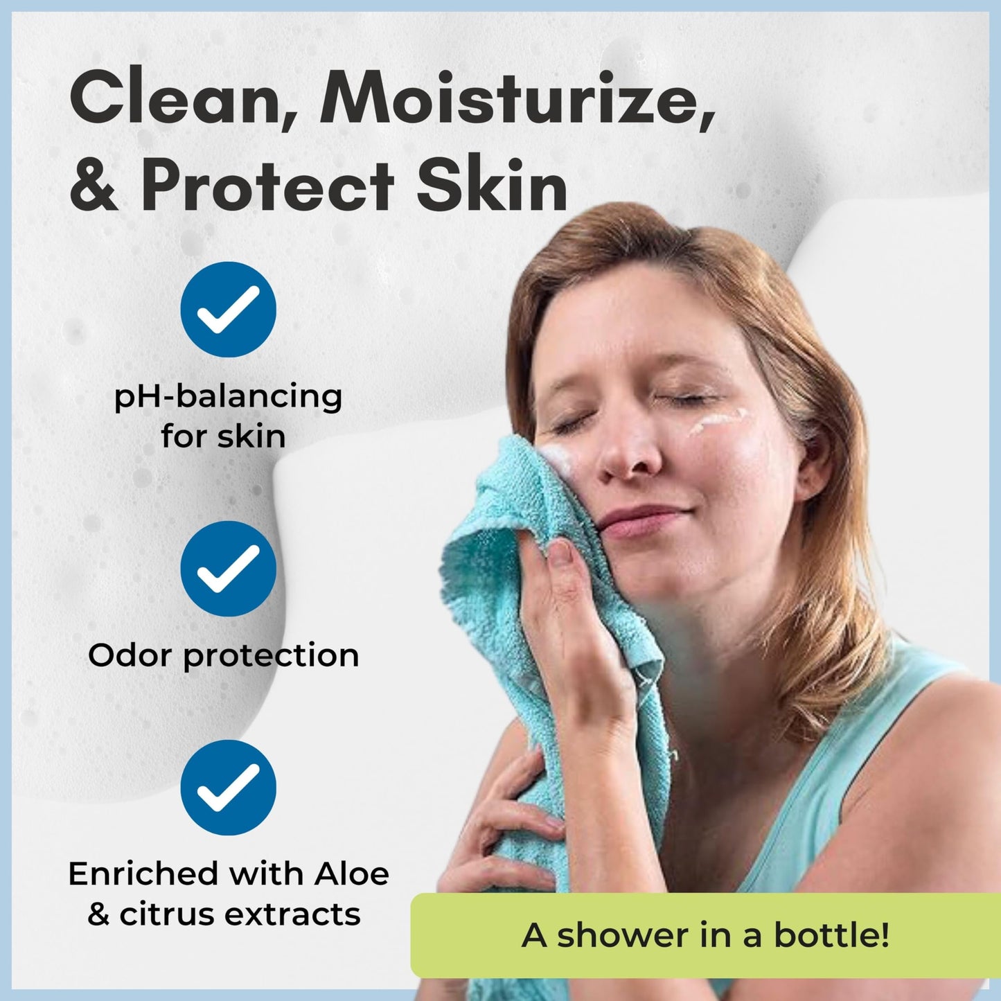 Nurture Rinse Free Waterless Foaming Cleanser for Women, Camping, Elderly & Hospital Care | No Rinse Body Wash with Aloe for Sensitive Dry Skin | Moisturizing & Gentle Cleanser