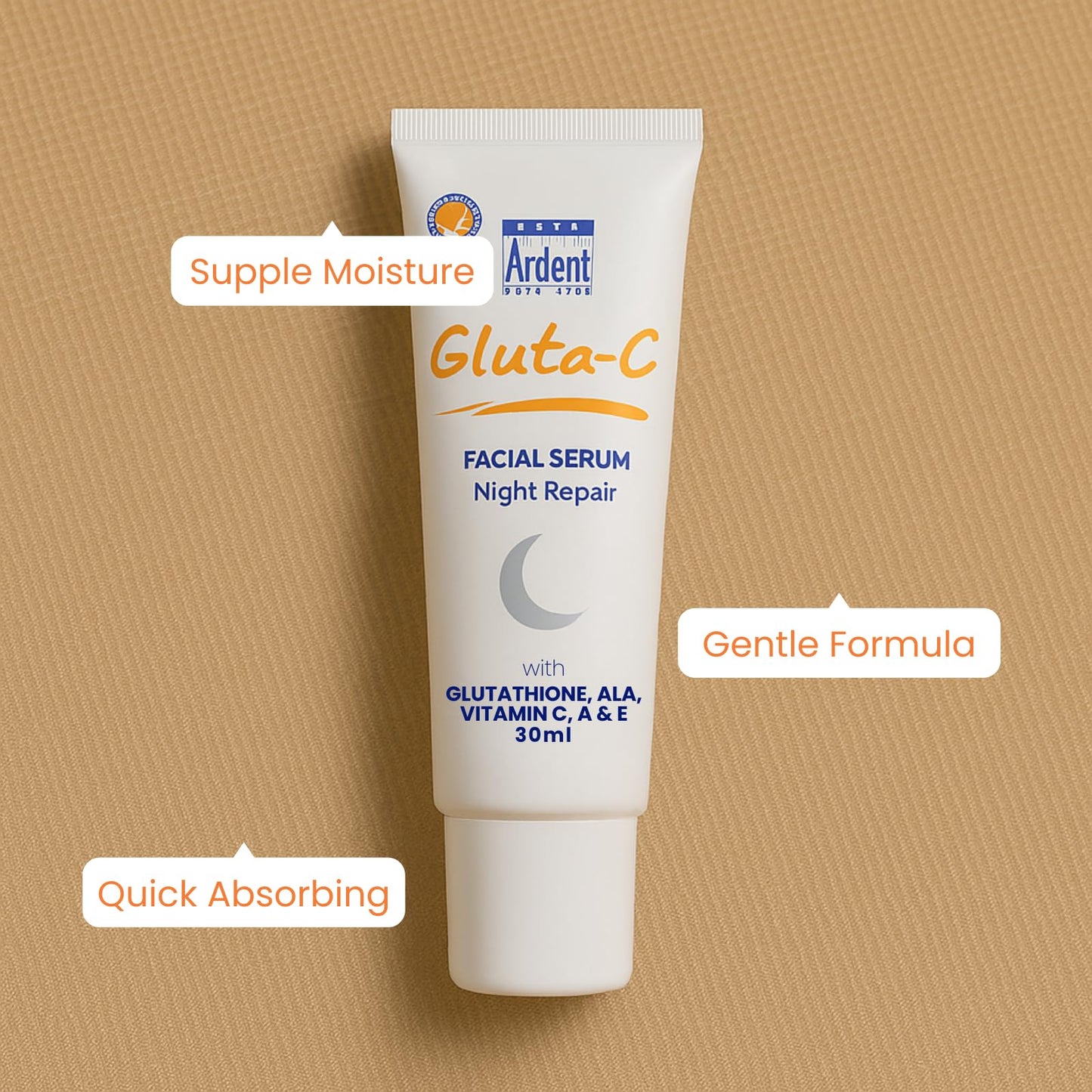 GLUTA C Facial Night Repair Serum, Hydrating Lightweight Non Greasy Skincare with Vitamin C and Shea Butter - 30ml