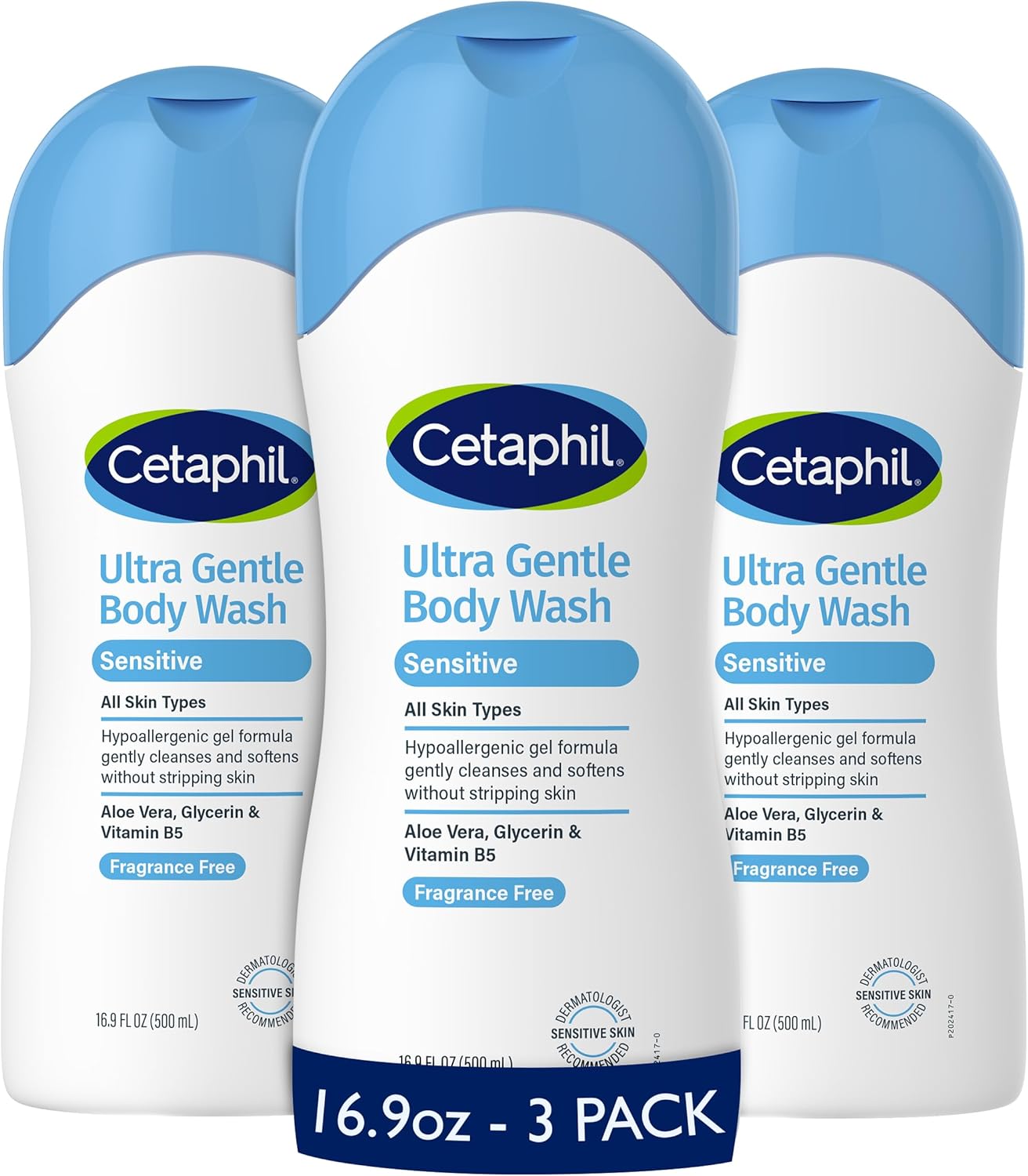 Cetaphil Ultra Gentle Body Wash - Hypoallergenic Aloe Vera & Vitamin B5 | 16.9oz (Pack of 3) for Sensitive Skin