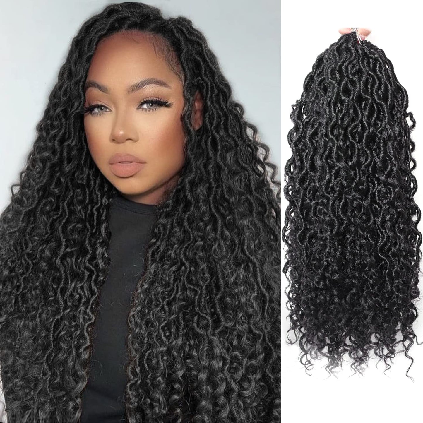Violet Goddess Locs Faux Locs Crochet Hair 6 Packs 18 Inch Crochet Braids With Curly Ends Synthetic Hair Extension(1B)