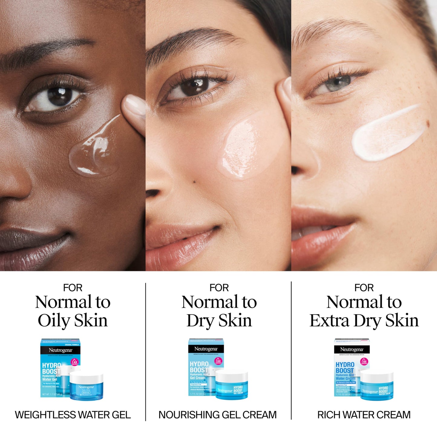 Neutrogena Hydro Boost Water Cream, 72 Hr Hydration for Normal/Extra Dry Skin, Fragrance Free, Face Moisturizer with Hyaluronic Acid, 1.7 oz. & Trial Size Hydro Boost Hydrating Gel Cleanser, 0.5 fl oz