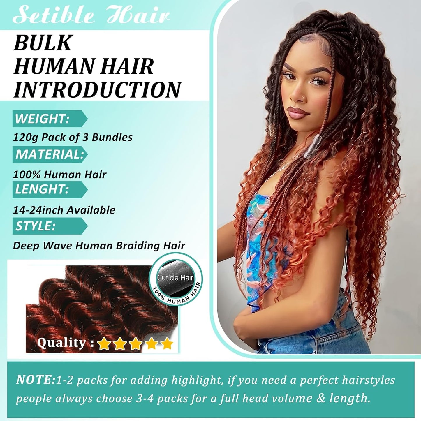 Ombre Human Braiding Hair - 14 Inch Deep Wave Bulk for Knotless Bohemian Braids | 3 Bundles T1B/350