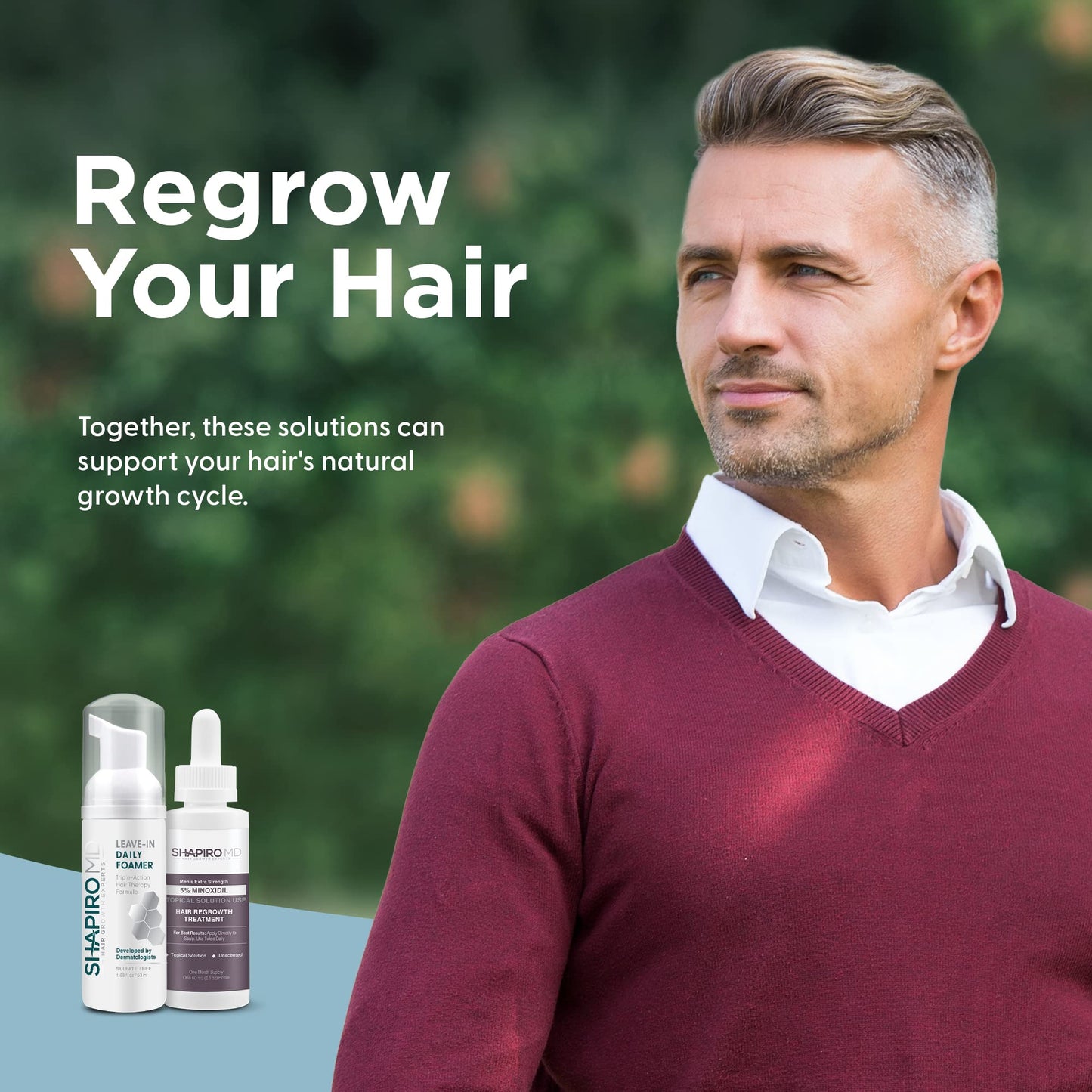 Shapiro MD Hair Growth Experts Mens Regrowth Travel Kit: Leave-In Foamer, 5% Minoxidil. Achieve Thicker, Fuller and Healthier Looking Hair, 1 Month Supply