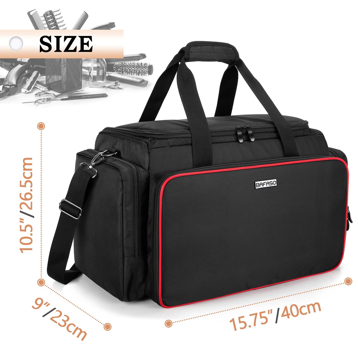BAFASO Large Capacity Hairdresser Bag with Adjustable Dividers, Travel Barber Case Holds Various Hair Cutting Tools (NO ACCESSORIES), Black