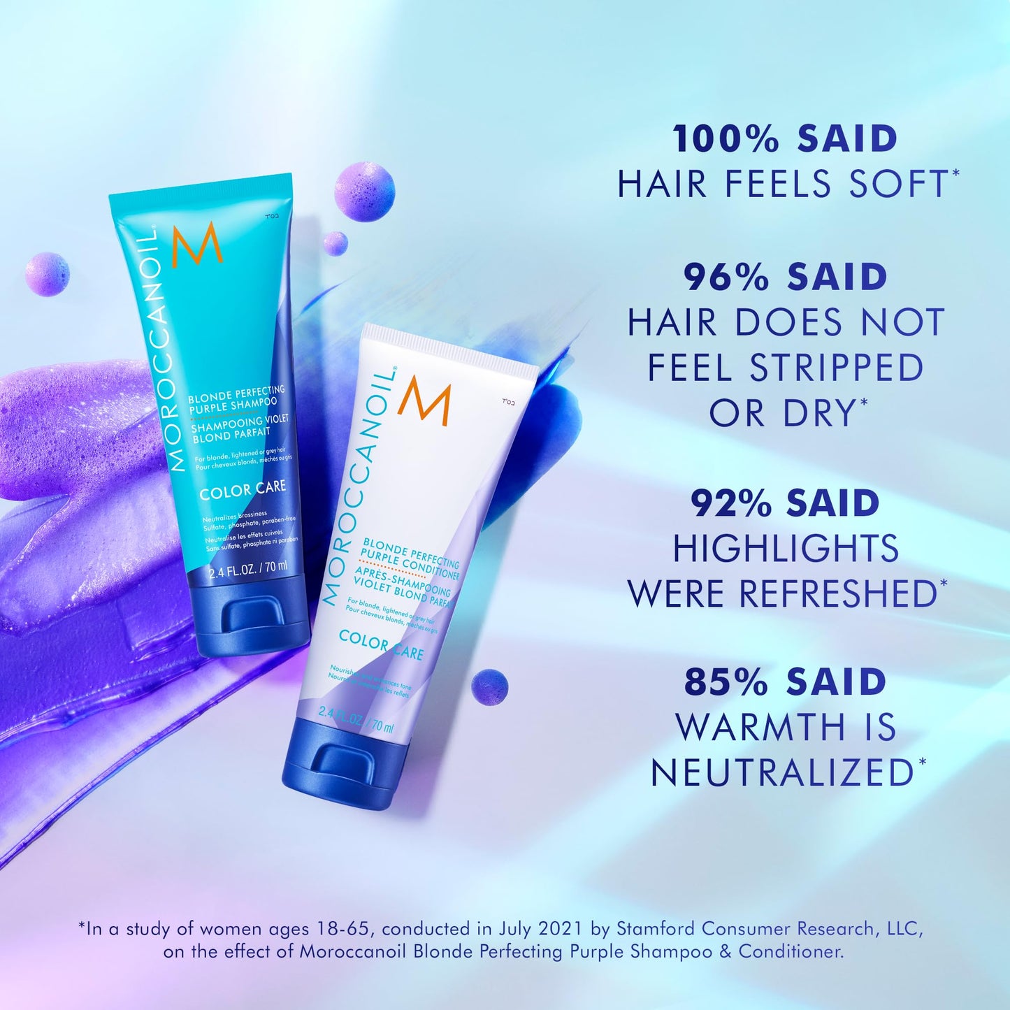 Moroccanoil Blonde Perfecting Purple Shampoo and Conditioner, 2.4 Fl. Oz.