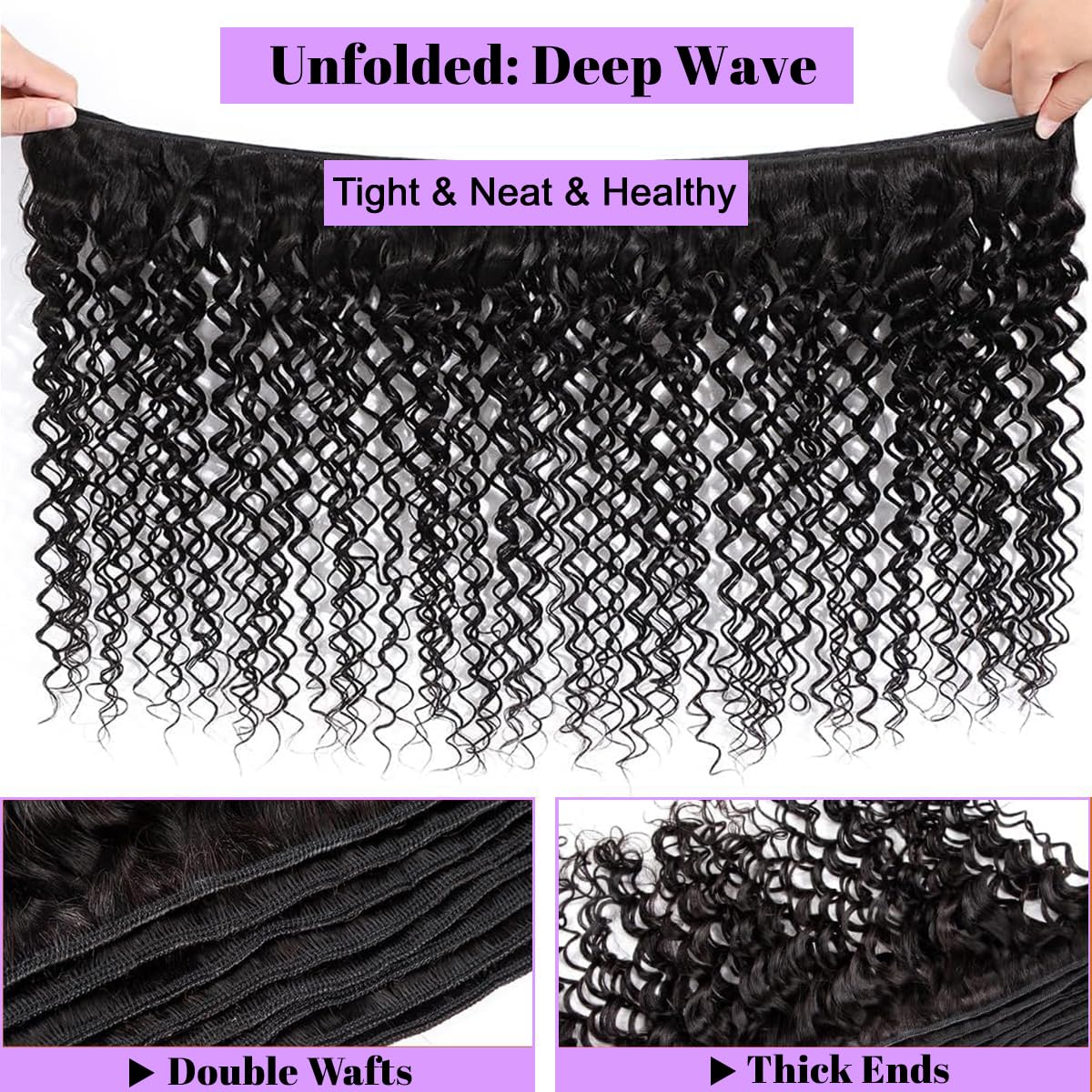 Deep Wave Human Hair Bundles 18 Inch Deep Wave Bundles 100% Unprocessed Brazilian Virgin Hair 1 Bundle Curly Bundles Hair Extensions Real Human Hair Wavy Quick Weave Bundle Natural Black