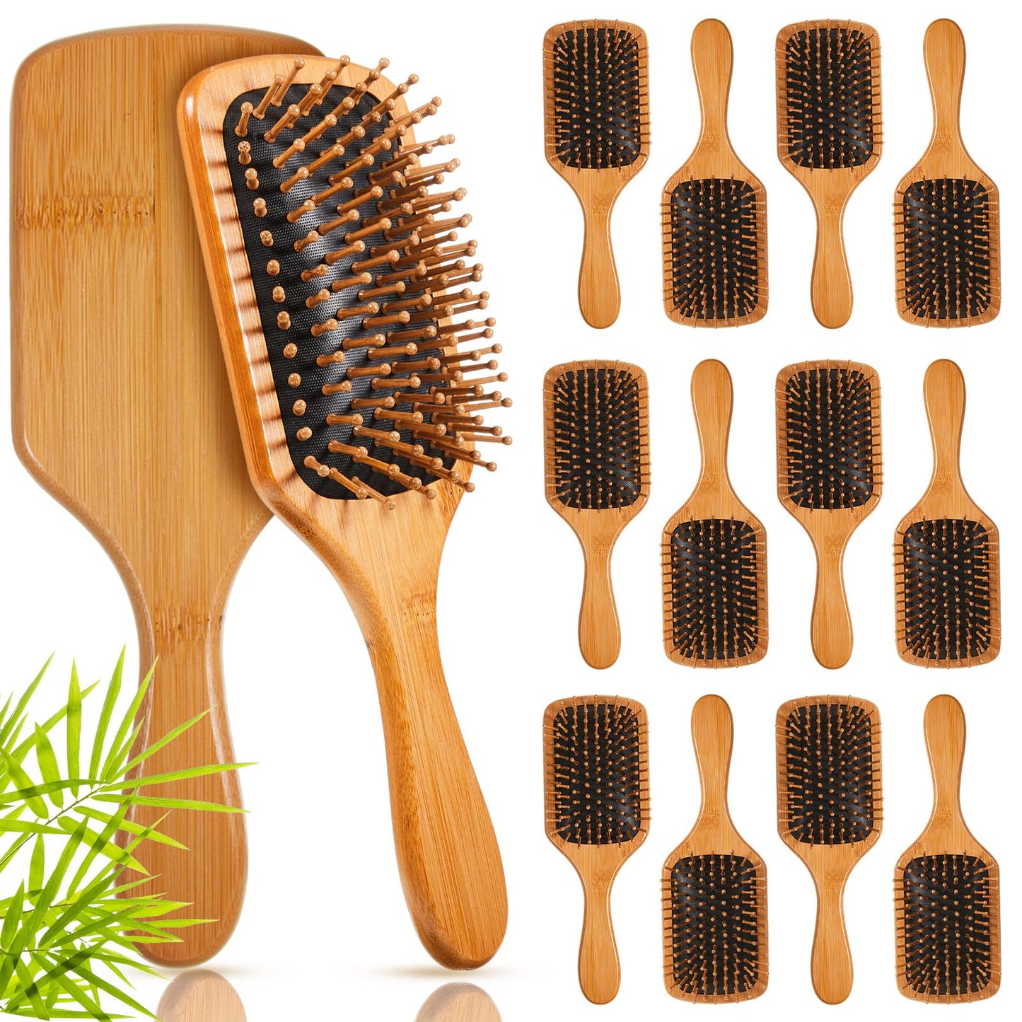 Tessco for you 12 Pcs Bamboo Hair Brushes Bulk Blank Wooden Paddle Brush Natural Scalp Massage Anti Static Hairbrush Engraving DIY Gifts for Women, Wedding, Party(9.65'' X 3.35'',Black)