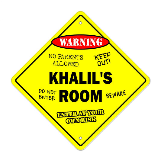 Khalil's Room Sign Crossing Zone Xing | Indoor/Outdoor | 12" Tall Kids Bedroom Decor Door Children's Name boy Girl
