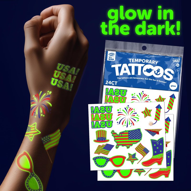 Fourth of July - America Temporary Tattoos, American Flag Arm Sleeve Tattoos & Freckle Tattoos, Red White and Blue Arm Stickers, 4th of July, USA Party Favors (Fourth of July 95pk)
