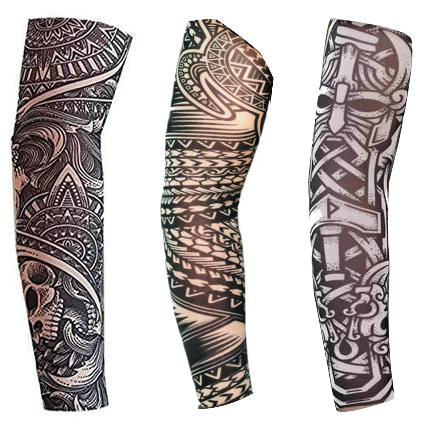 Kids full arm temporary tattoos sleeves | 3 PCS fake tattoo for Rockstar Viking Pirate Hawaiian Samoan Tribal Fancy Dress | for Boys & Girls 5 year to teens | Halloween Party