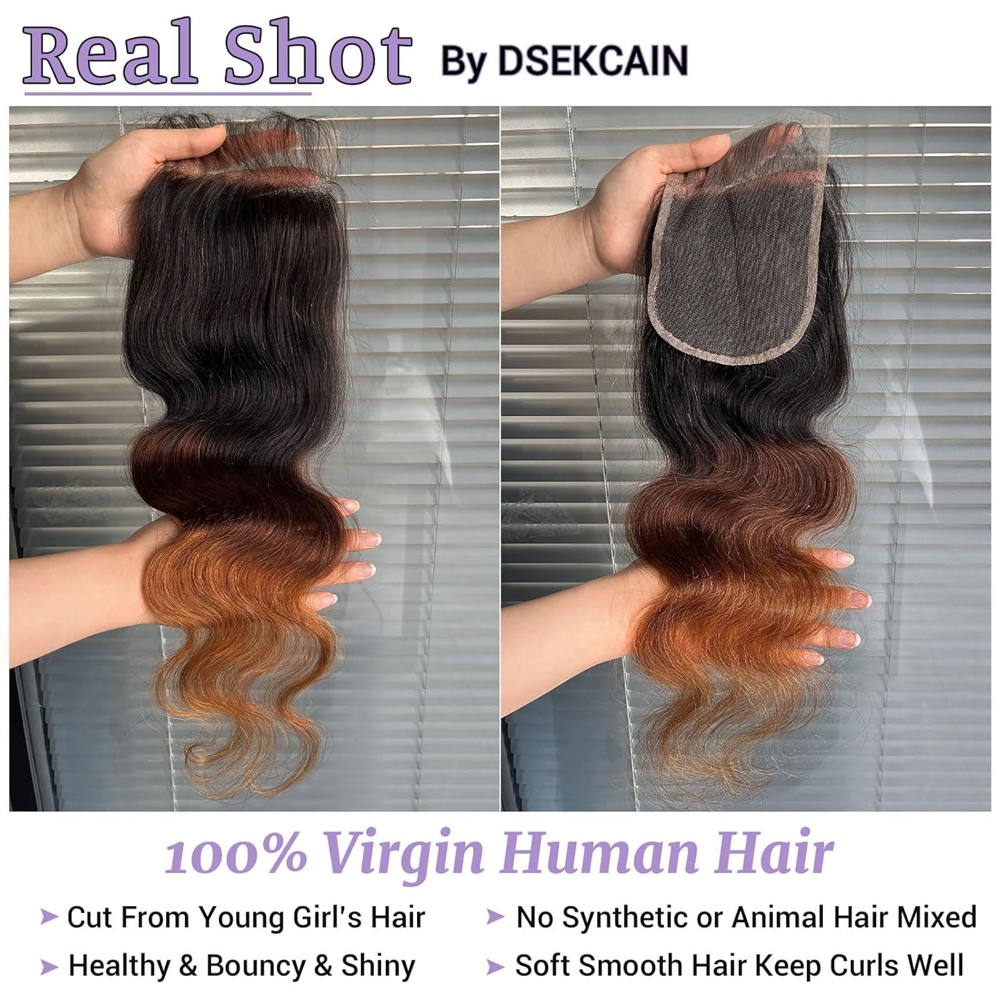 Ombre Body Wave Lace Closure - 100% Real Human Hair, Chestnut Brown | 14 Inch, 150% Density