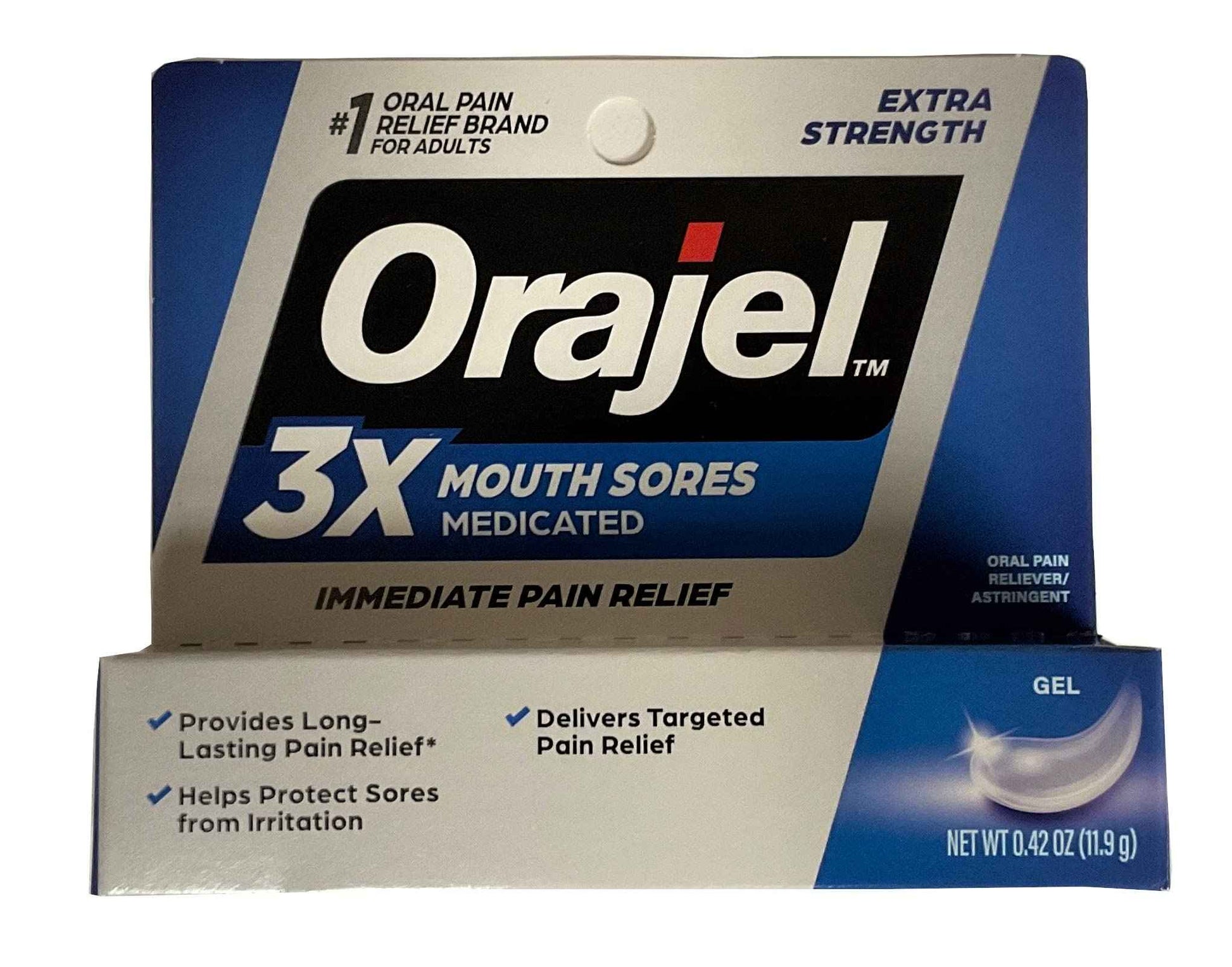 Orajel Oral Pain Reliever, for All Mouth Sores, Maximum Strength, Gel 0.42 Oz, 11.9 G (Pack of 2)