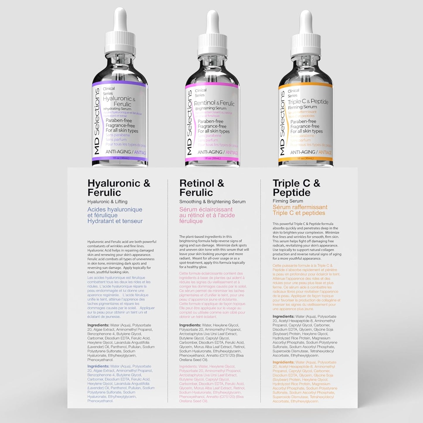 MD Selections Retinol Hyaluronic Triple C Peptide Serum Bundle - Skin Firming & Plumping, 3 Fl Oz
