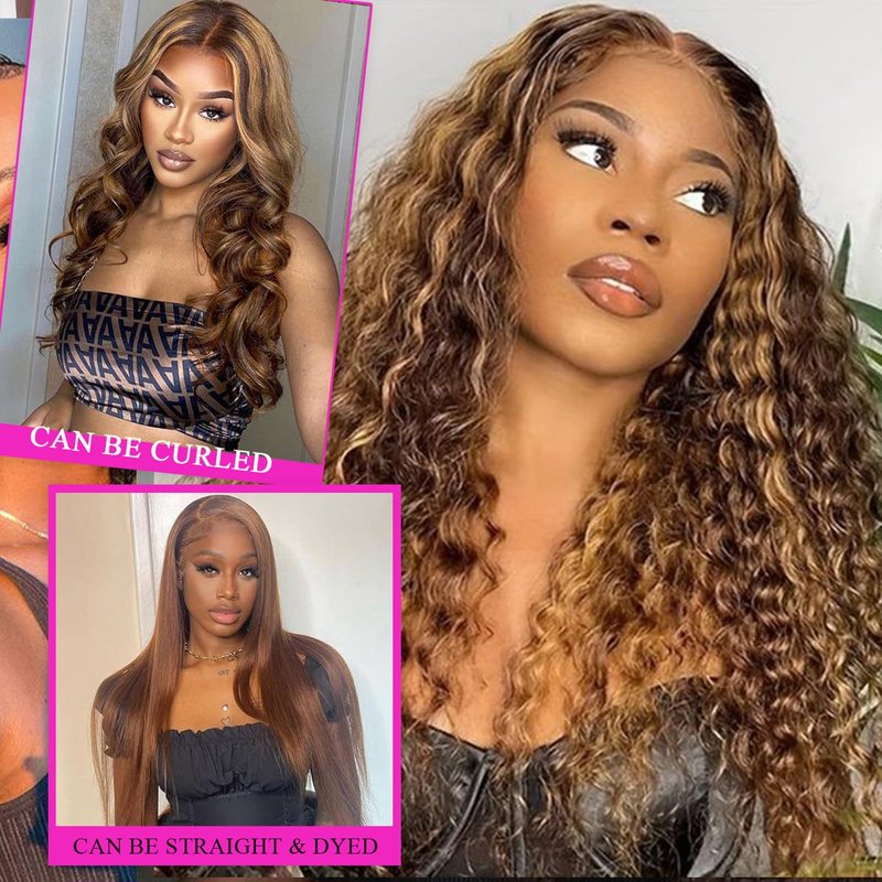 Curly Clip in Hair Extensions Real Human Hair 14inch 100g Invisible & Seamless 100% Brazilian Remy Human Extension Deep Wave Clip ins Extensions Double Weft 8 PCS with 20 Clips Highlight P427