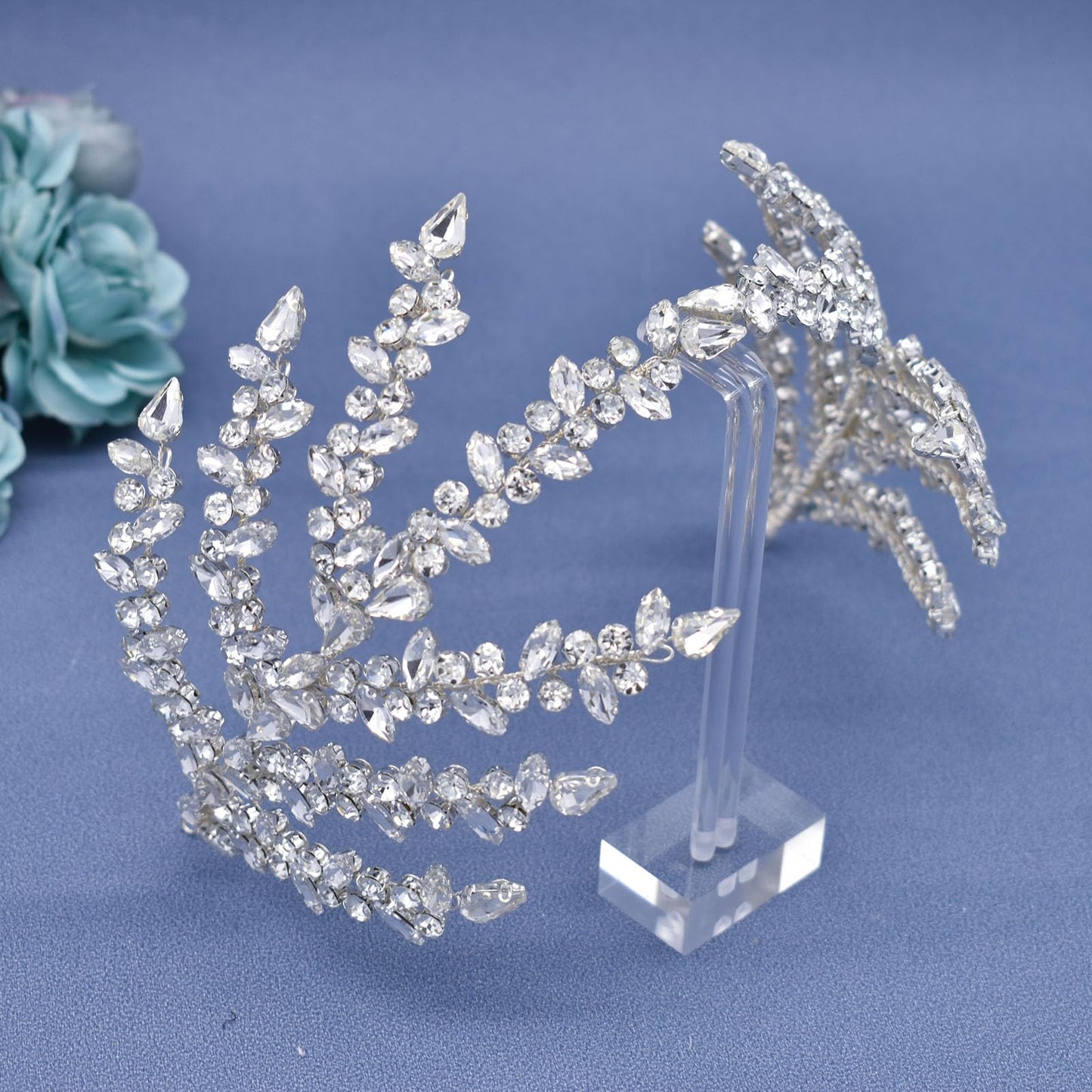 Mpoikba Bride Headband, Wedding Hair Pieces for Brides, Handmade Bridal Hair Accessories(Silver)