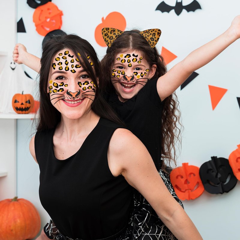 Leopard Face Tattoos, Glitter Cheetah Cat Leopard Tattoos Face Stickers, Cheetah Costume for Adult Women, Halloween Animal Costume Stickers Party Supplies