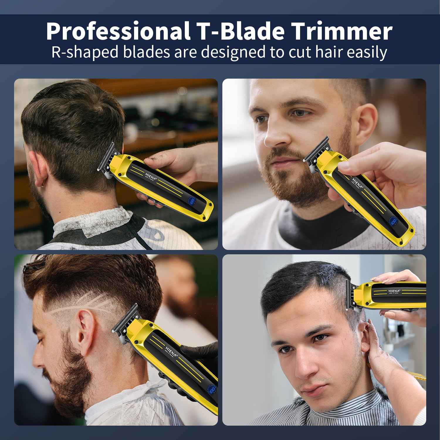 HIENA PRO Professional Electric Hair Trimmer for Men, Cordless Clipper Barber Haircut Tool with USB, Rechargeable T-Blade Precision Beard Trimmer, Perfect Gifts for Men(Gold)