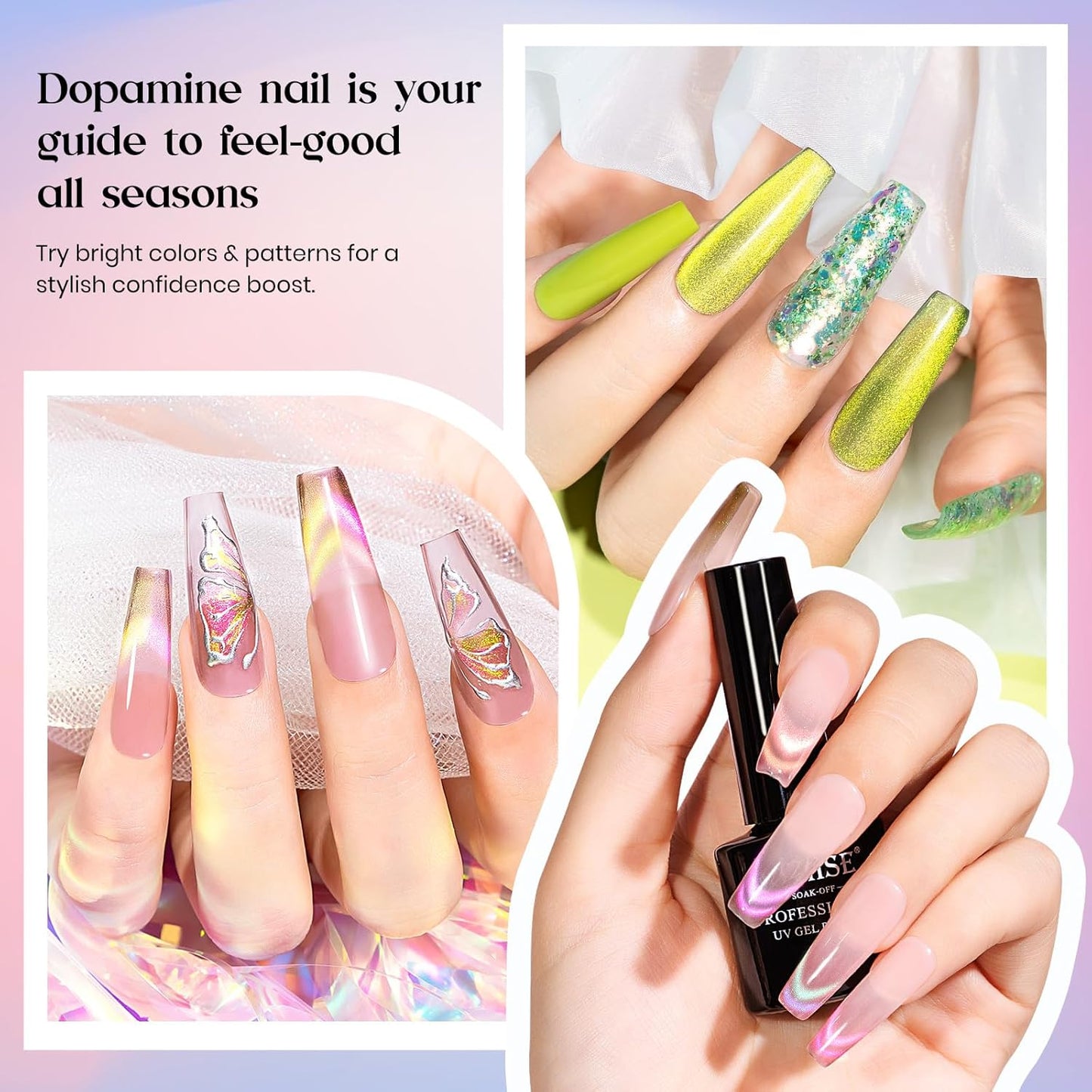 MIZHSE No Wipe Gel Top Coat - 9D Cat Eye Nail Polish | 100ML, 8 Colors Available
