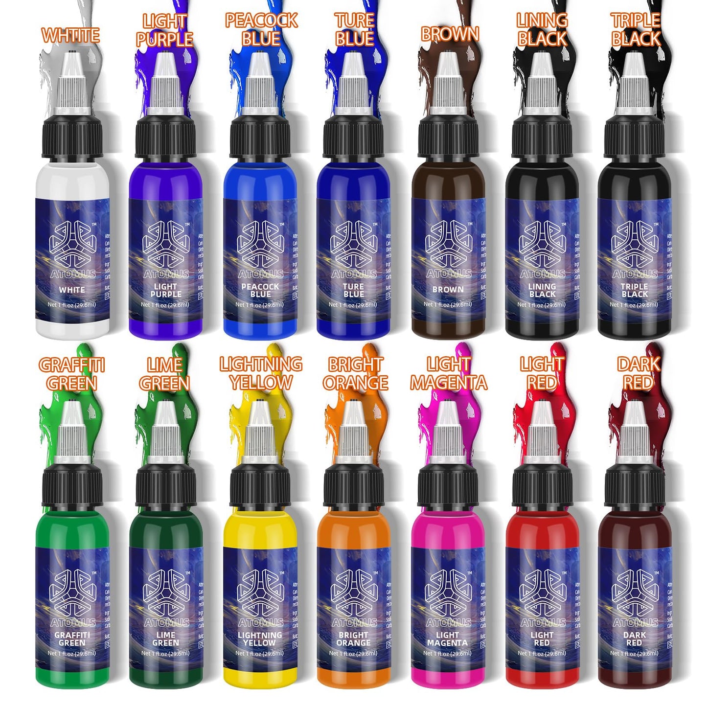 ATOMUS Tattoo Ink Kit Tattoo Pigment Set Natural Plant Tattoo Ink Pigment Permanent Makeup Tattoos Pigment(14 Colors 1 oz)