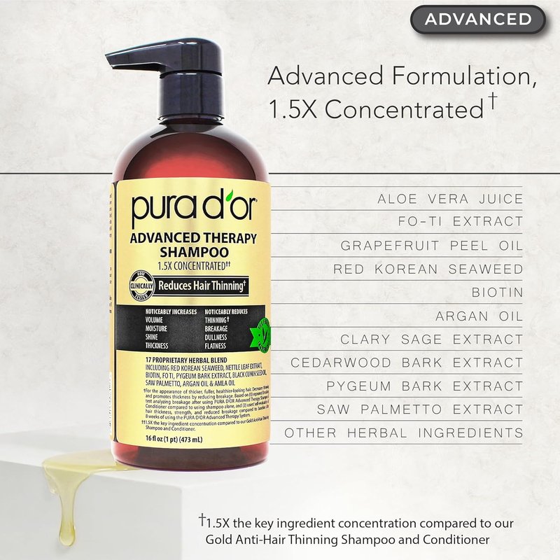 PURA D'OR Biotin Shampoo & Conditioner Set - Hair Regrowth & Thickening Treatment for Men & Women | 16oz x2