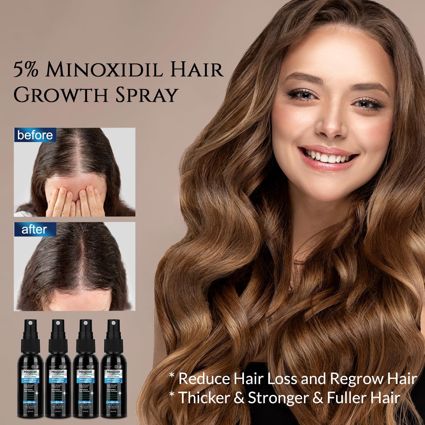 5% Minoxidil Spray for Men and Women, Minoxidil for Women Hair Growth, Minoxidil for Men Hair Growth Spray 4PCS.