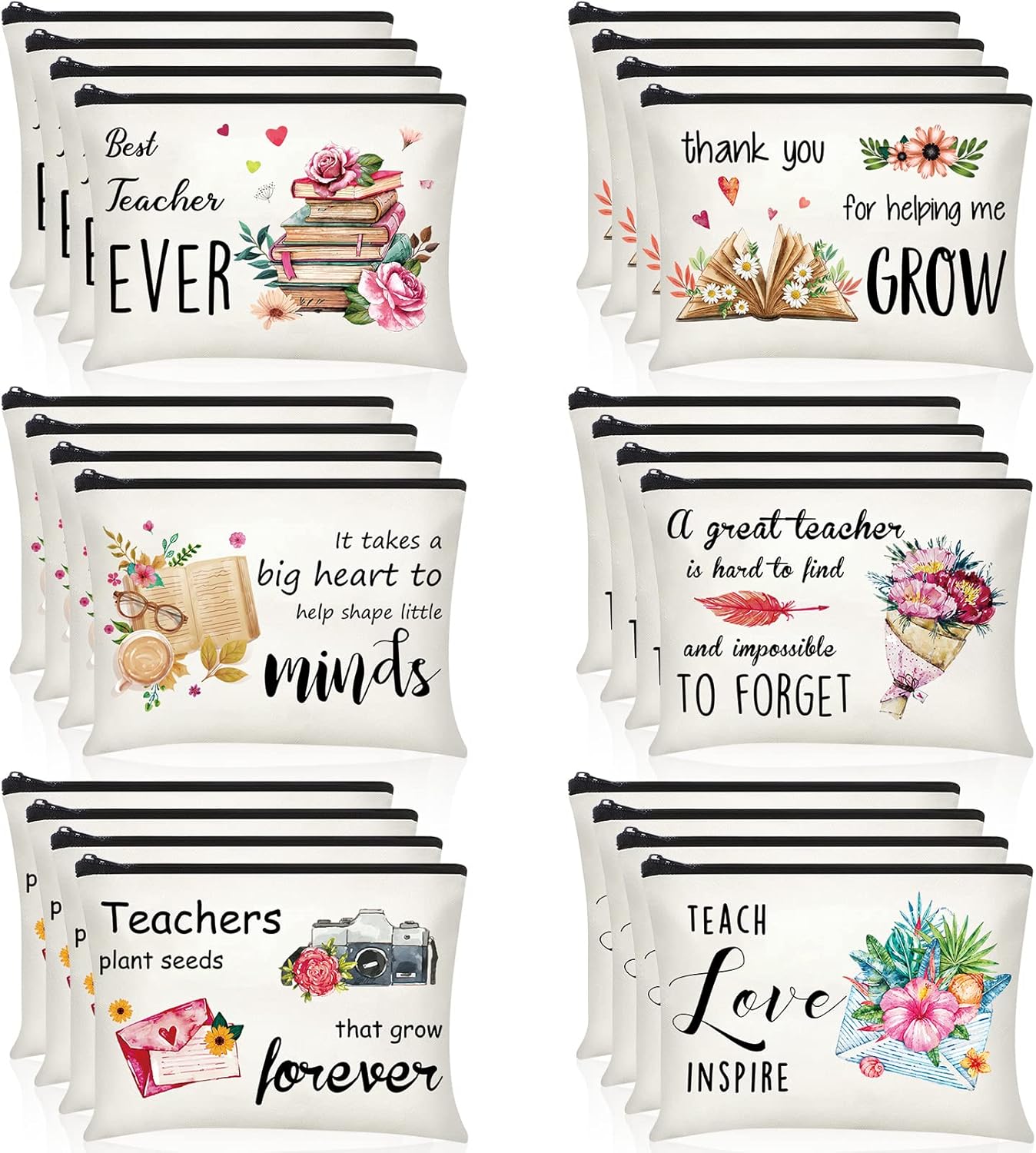 Teacher Appreciation Gifts - 24 Pcs Makeup Cosmetic Bags | Funny Pencil Pouch Survival Kit for Graduation & Birthdays