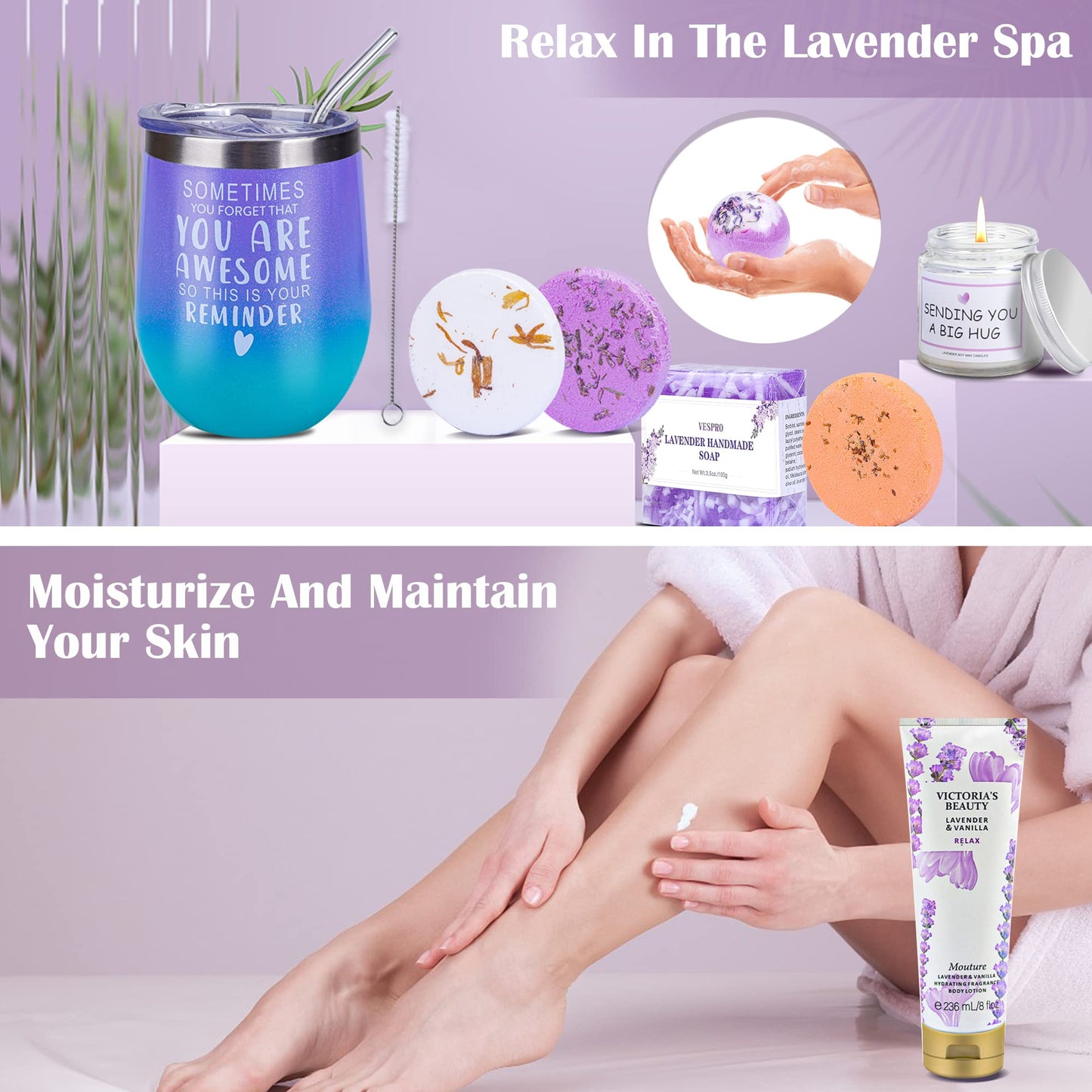 Spa Gift Baskets for Women - Spring Bath and Body Works Set, Relaxing Sympathy Box for Mom, Sister, Wife, Lover