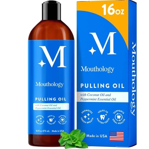 Mouthology Coconut Oil Pulling for Teeth and Gums 16oz (Made in USA), Whitening Pulling Oil Coconut Mint Mouthwash for Fresh Breath Ayurvedic Oil Pulling Mouth Gum Health Oral Care