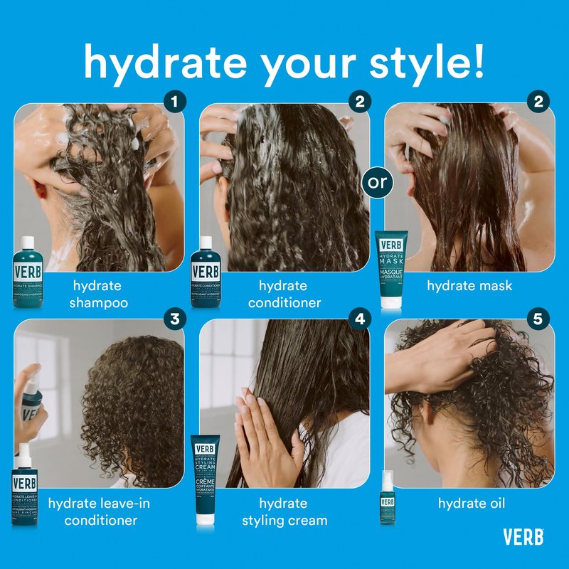 VERB Hydrate Shampoo - Cleanse Dry + Frizzy Hair - Smooth + Reduce Frizz - Amber + Warm Jasmine Scent