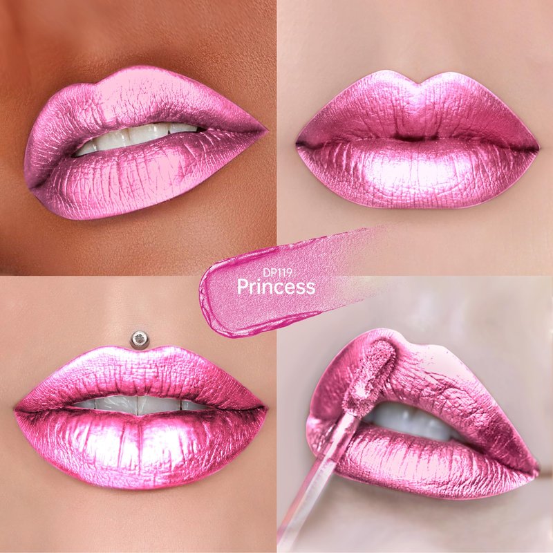 Depuplum Pink Lipsticks for Women Metallic Lipstick Long Lasting Shimmer Lip Gloss Metal Shine Glitter Waterproof Lipsticks Full Coverage Lip Color for Mother's Day,DP119 Princess