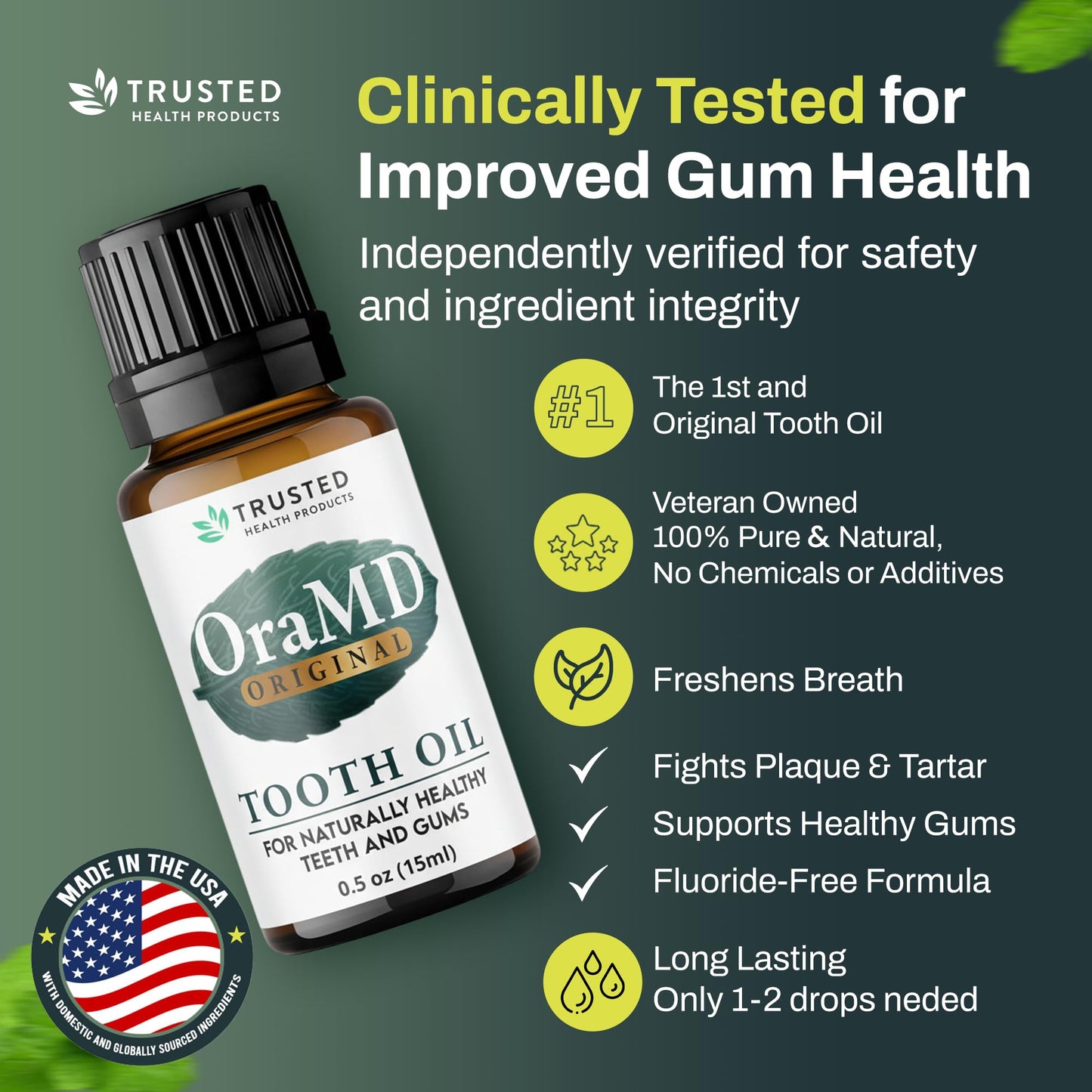 OraMD 4-in-1 Original Strength Tooth Oil- Clinically Tested Gum Disease Treatment, Gingivitis Treatment, Periodontal Disease Treatment, Sensitive Teeth and Gums - All-Natural Solution (1-Pack)